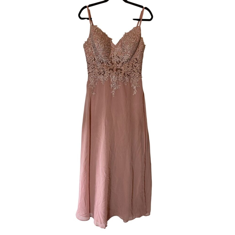Loyeloy Mauve Lace Overlay Spaghetti Strap Formal Maxi Dress Medium
